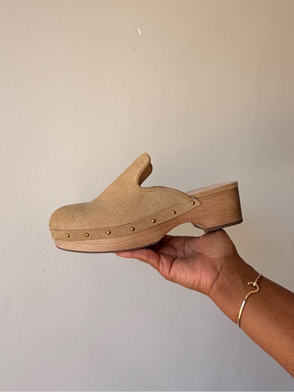 J. Crew Tan Suede Clog Mule with Stud Accents